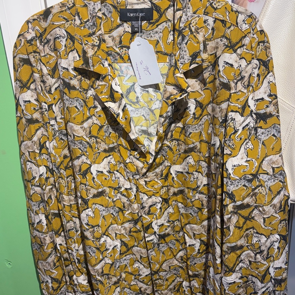 Karen Kane Mustard Yellow Horse-Print blouse